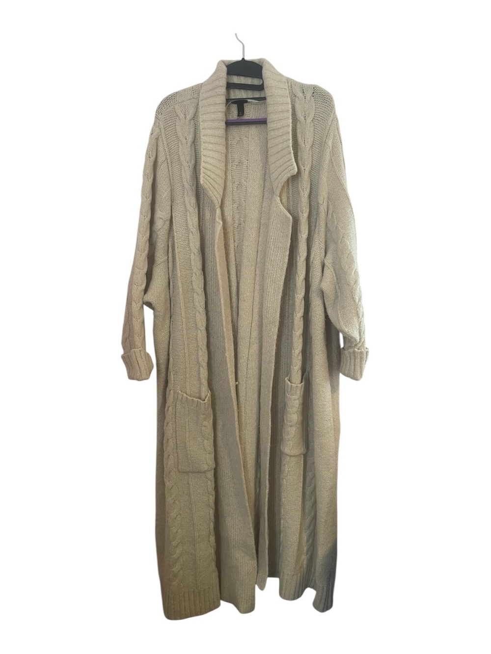 Torrid Long Duster Cable Knit Open Cardigan - Cream